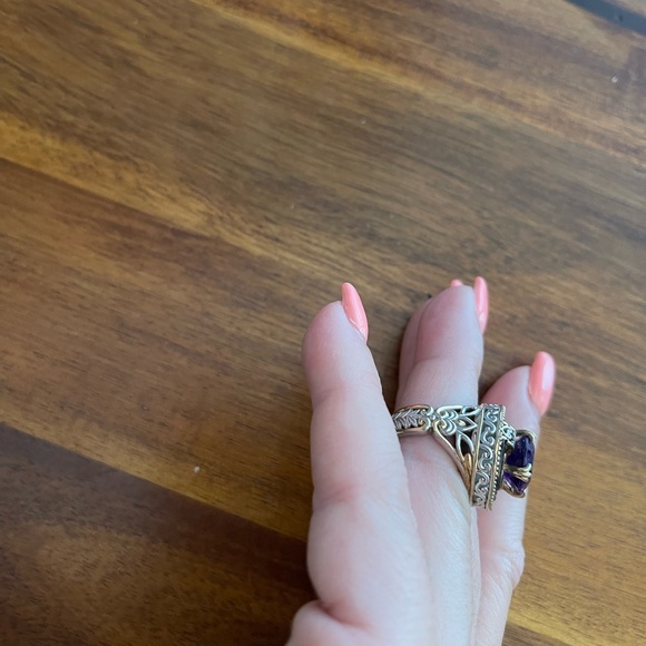 Amethyst white metal ring with multicolor stones - Picture 6 of 8